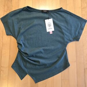 Cider Teal Short-Sleeve Asymmetric Hem Top